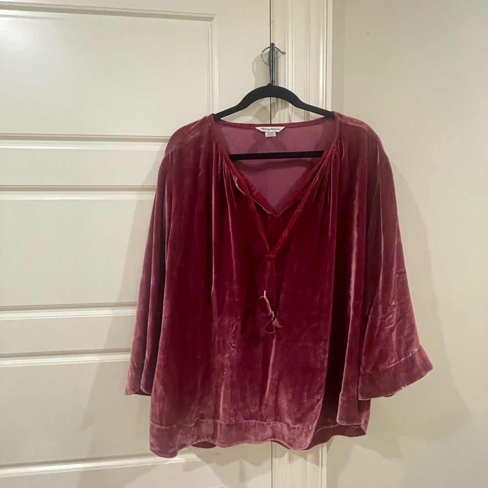 Velvet V-Neck Women's Top - Red